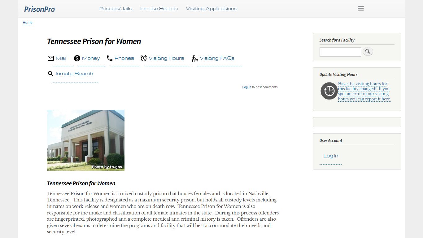 Tennessee Prison for Women Visiting hours, inmate phones, mail